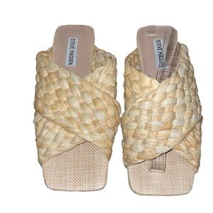 STEVE MADDEN Marina Basketweave Tan Square Sandal 8(Blogger Favorite)